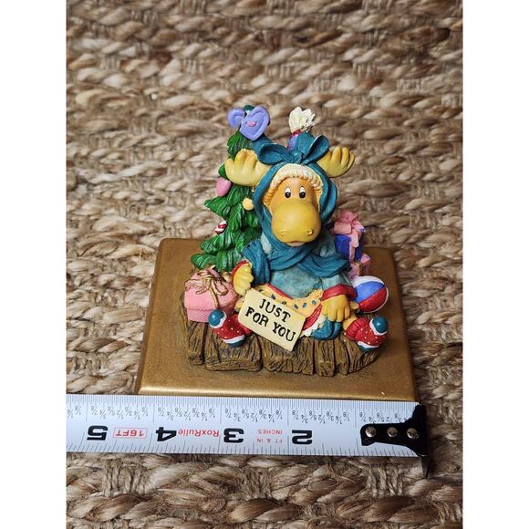 Vtg. Just For You Moose Cast Iron Resin Christmas Stocking Holder Hanger Holiday - Picture 8 of 10